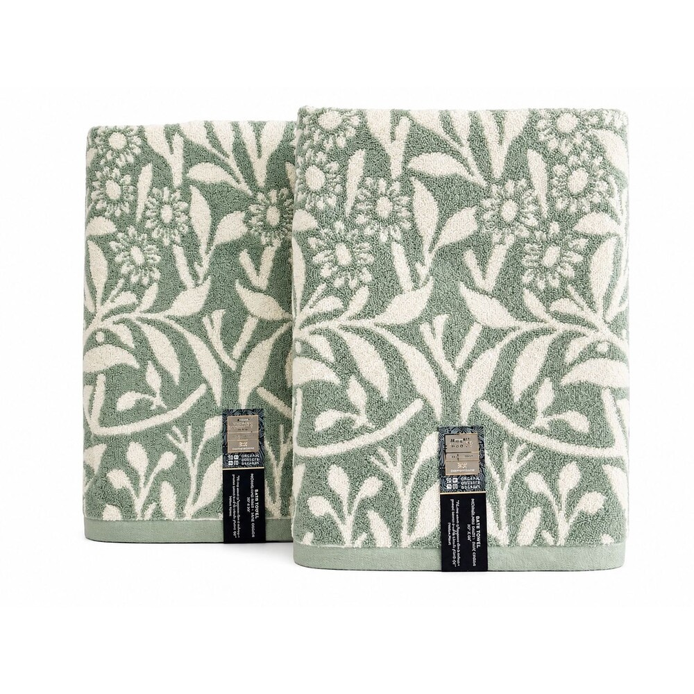 William Morris Michaelmas Daisy Sage Green Bath Towel Set of 2 English Garden